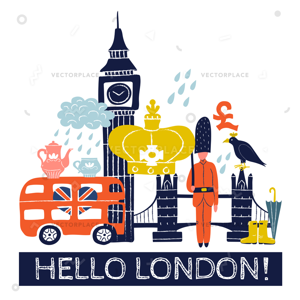 Tourist London Poster Royal Crown Pound Vector Illustration 1000x1000 Tourist London Poster Royal Crown Pound Vector Illustration