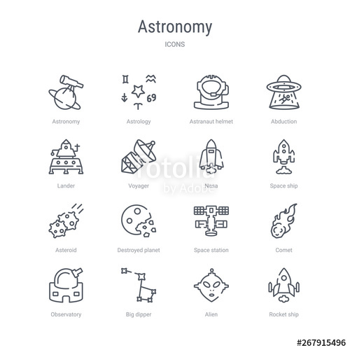 500x500 Set Of Astronomy Concept Vector Line Icons Such As Rocket Ship