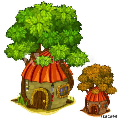 500x500 Fabulous Stone House Under Big Tree Vector