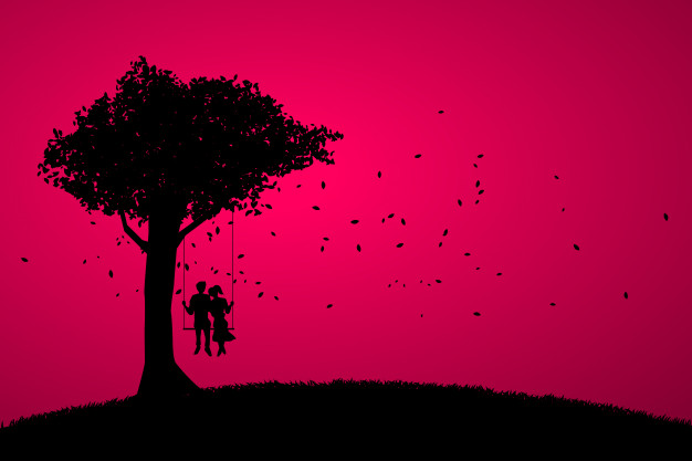 626x417 Lover Couple Siting Together On Swing Under The Big Tree Vector