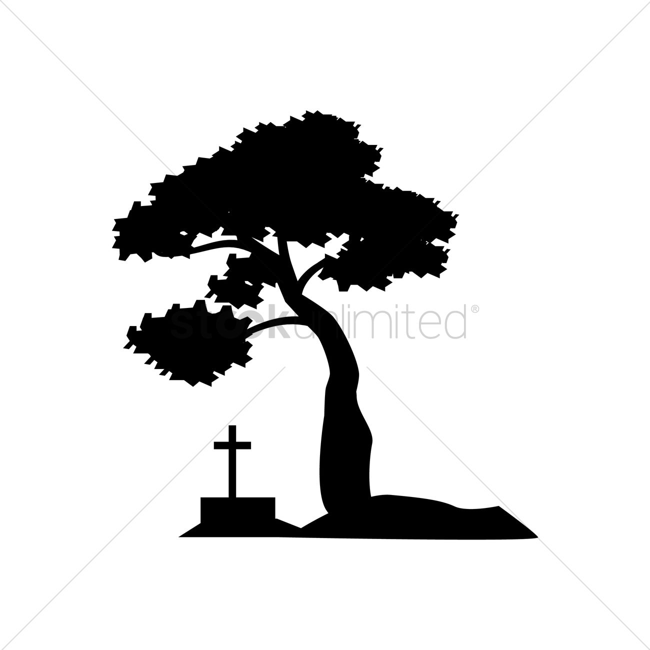 1300x1300 Silhouette Of A Tombstone Under A Big Tree Vector Image