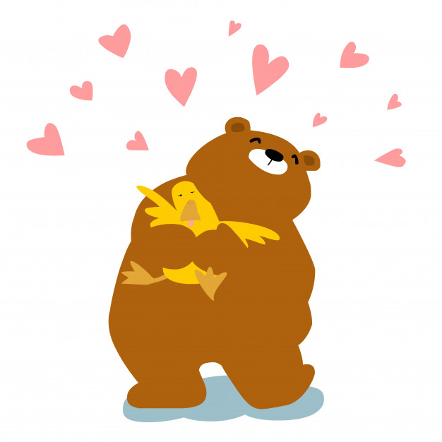 626x626 Big Bear Cuddle Duck Cartoon Character Vector Vector Premium