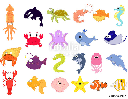 500x387 Big Vector Set Of Sea Creatures Cute Cartoon Animals Vector