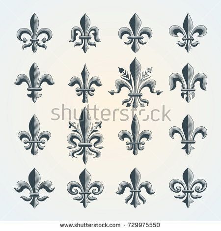 450x470 Fleur De Lis Vintage Symbols Set Heraldic Lily Royal French