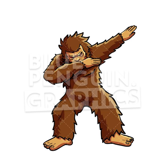 700x700 Bigfoot Dabbing Vector Cartoon Clipart Illustration Blue Penguin