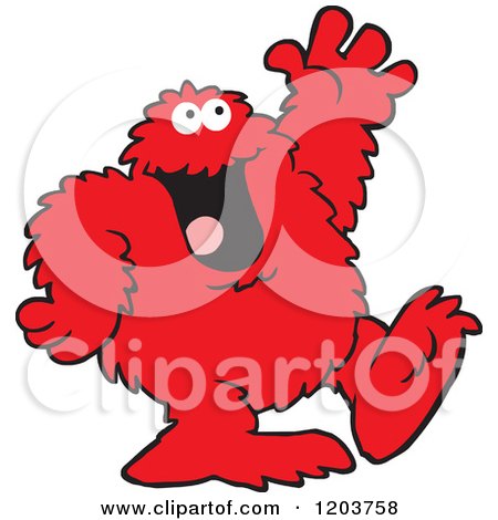 450x470 Cartoon Of A Friendly Red Bigfoot Monster Waving