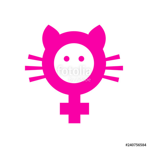 500x500 Icono Plano Feminismo Con Bigote Y Orejas De Gato En Color Rosa
