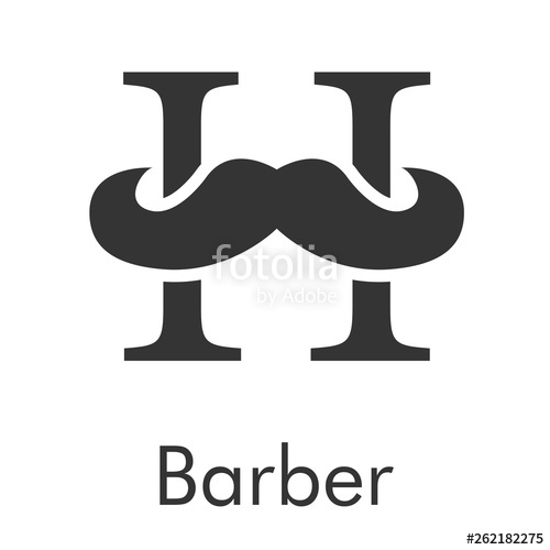 500x500 Logotipo Con Texto Barber Con Letra H Con Bigote En Color Gris