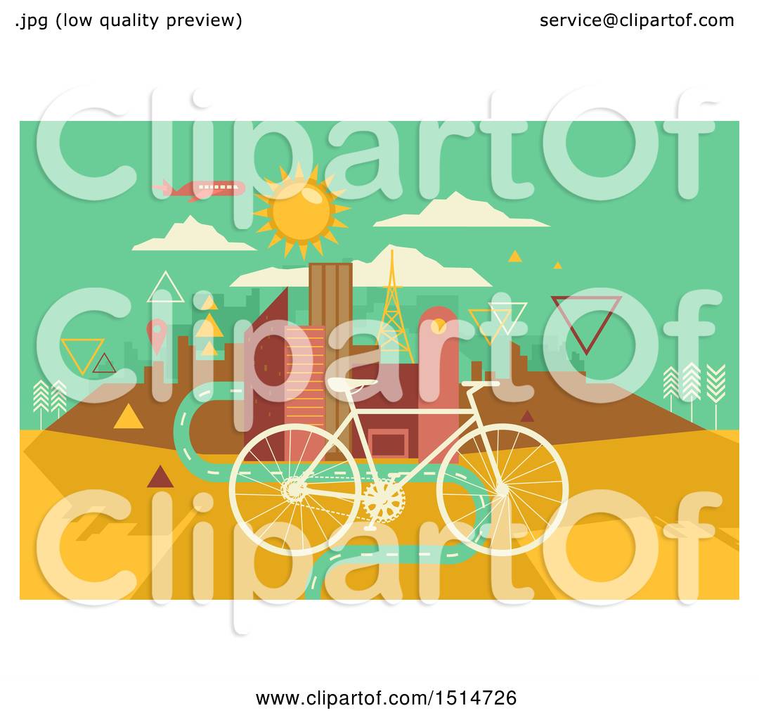 Clipart Of A Bicycle Over A Bike Lane Leading To A Geometric City 1080x1024 Clipart Of A Bicycle Over A Bike Lane Leading To A Geometric City