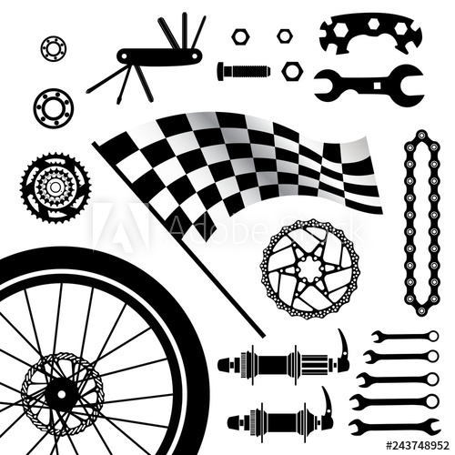 500x500 Bicycles Set Of Bicycle Parts Start Flag Isolated Vector Image