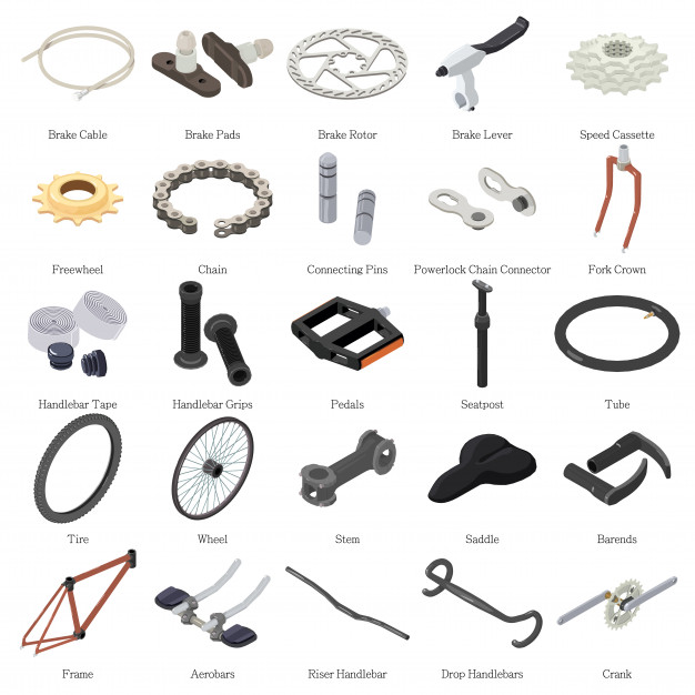 626x626 Bike Parts Icons Set Isometric Illustration Of Bike Parts