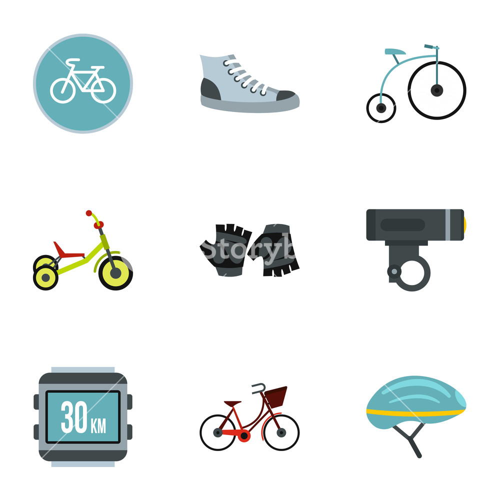 1000x1000 Bicycle Parts Icons Set Flat Illustration Of Bicycle Parts