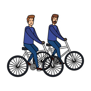 300x300 Young Couple Men Bike Ride Characters Vector Illustration Design