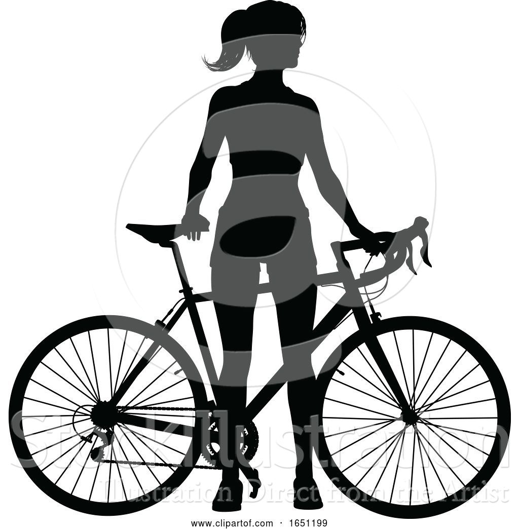 1024x1044 Vector Illustration Of Lady Bike Cyclist Riding Bicycle Silhouette