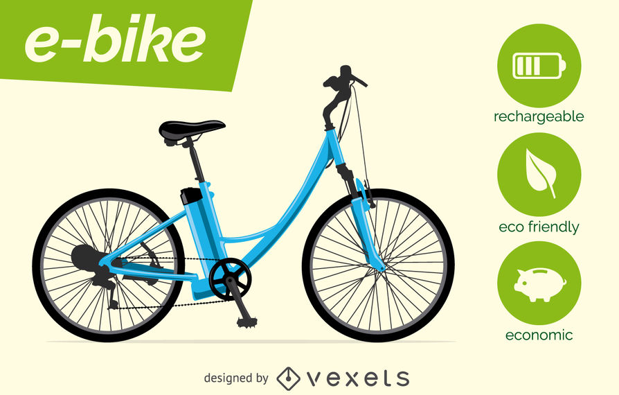 894x570 Electric Bike Vector With Characteristics