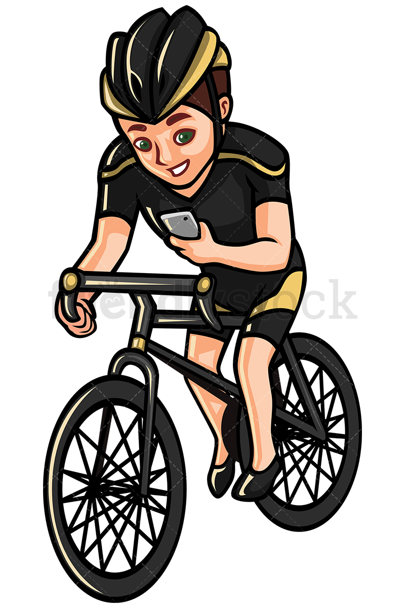 800x1200 Man Checking His Phone While Riding Bike Vector Cartoon Clipart
