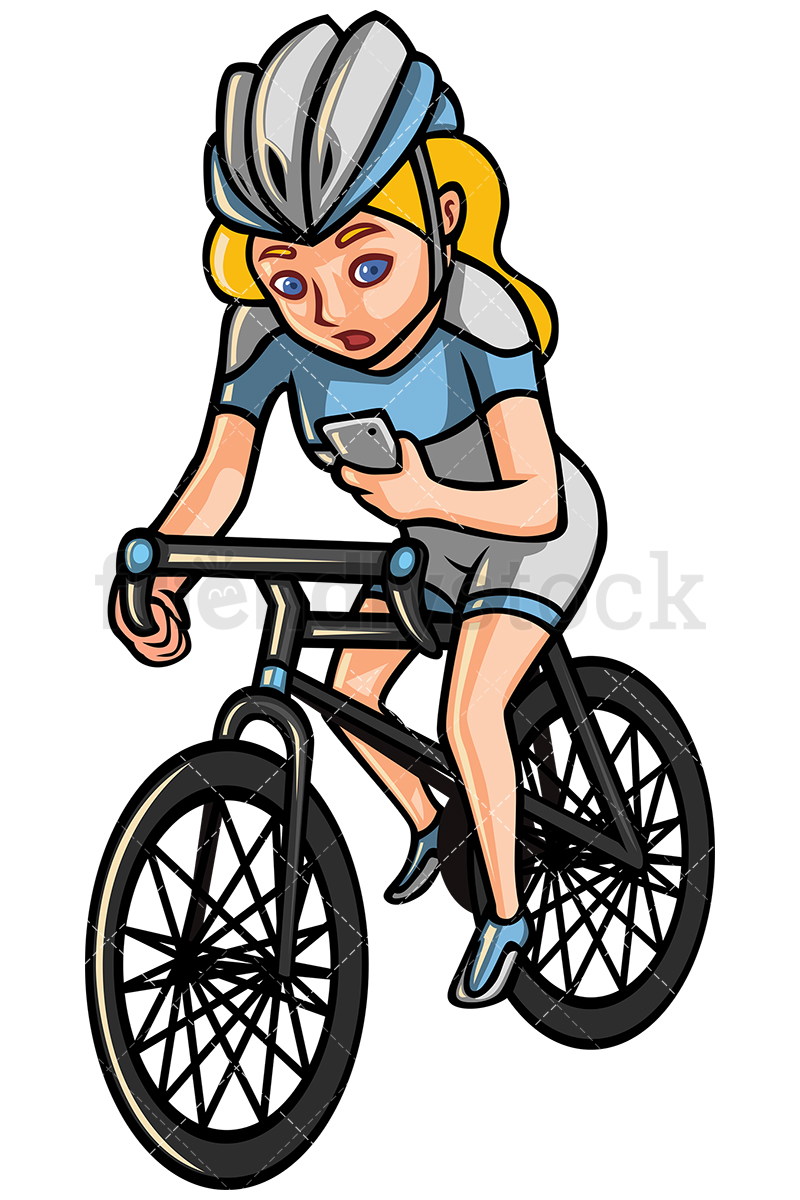 800x1200 Woman Checking Phone While Riding Bike Vector Cartoon Clipart