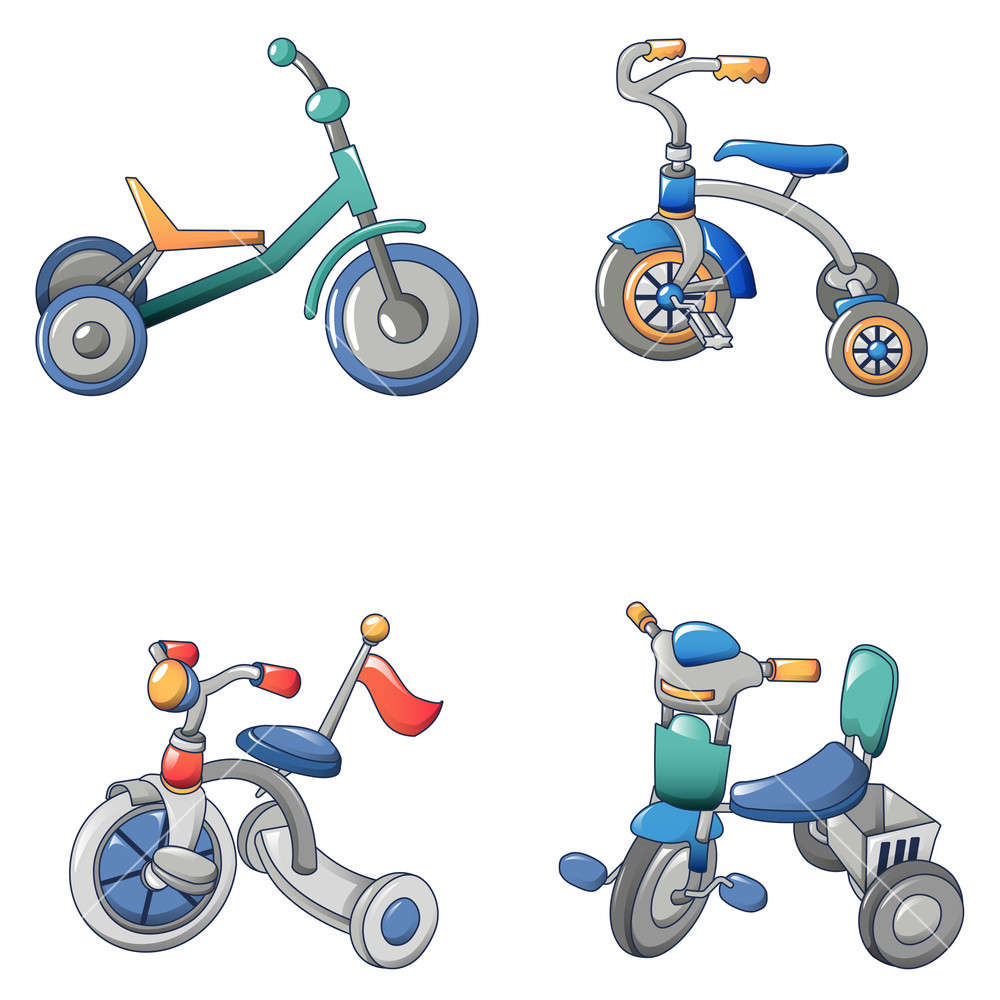 1000x1000 Tricycle Bicycle Bike Wheel Icons Set Cartoon Illustration