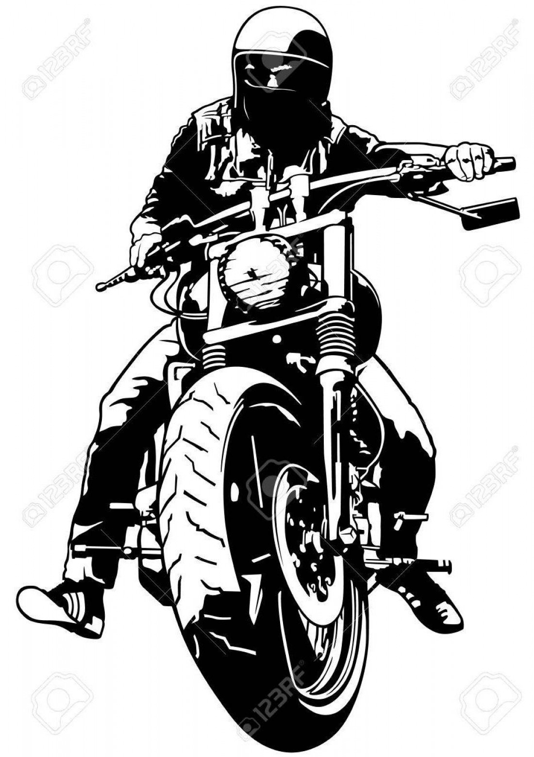 1100x1560 Top Harley Davidson And Rider Black White Illustration Vector Cdr