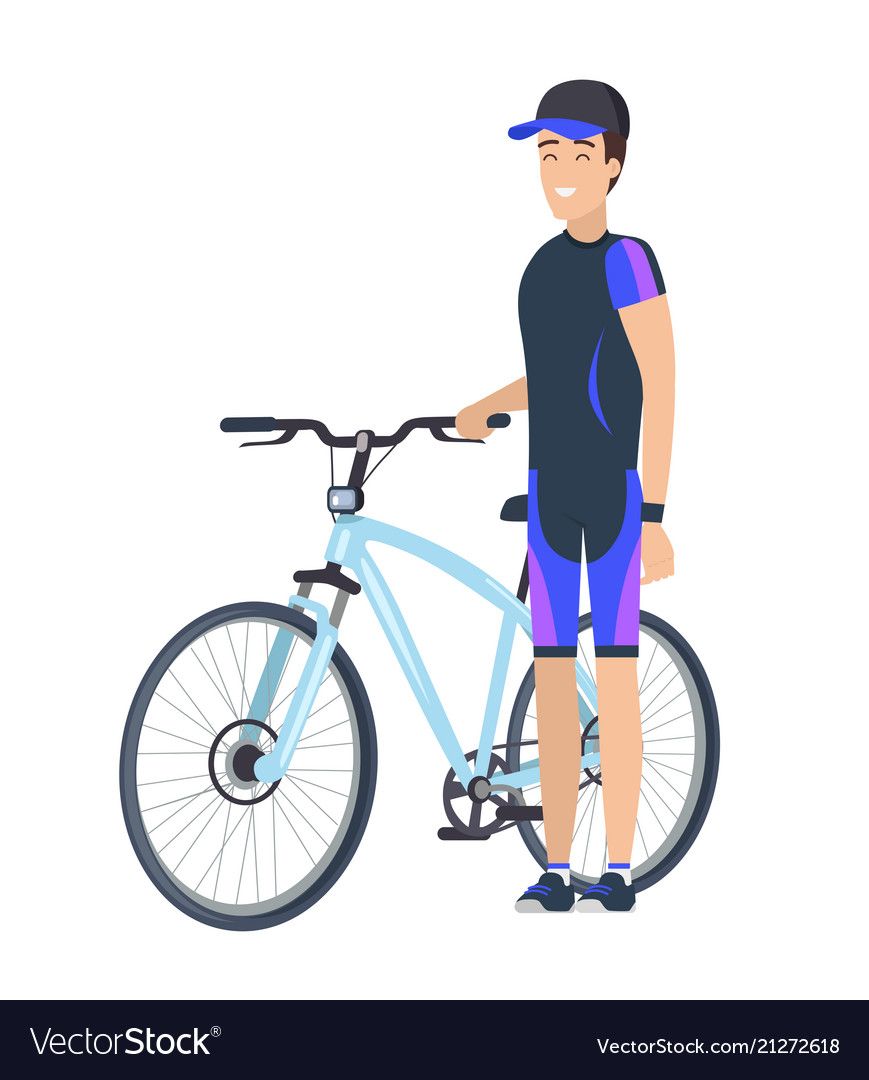 869x1080 Biking Concept Icon Of Male In Cap Standing Bike Vector Image