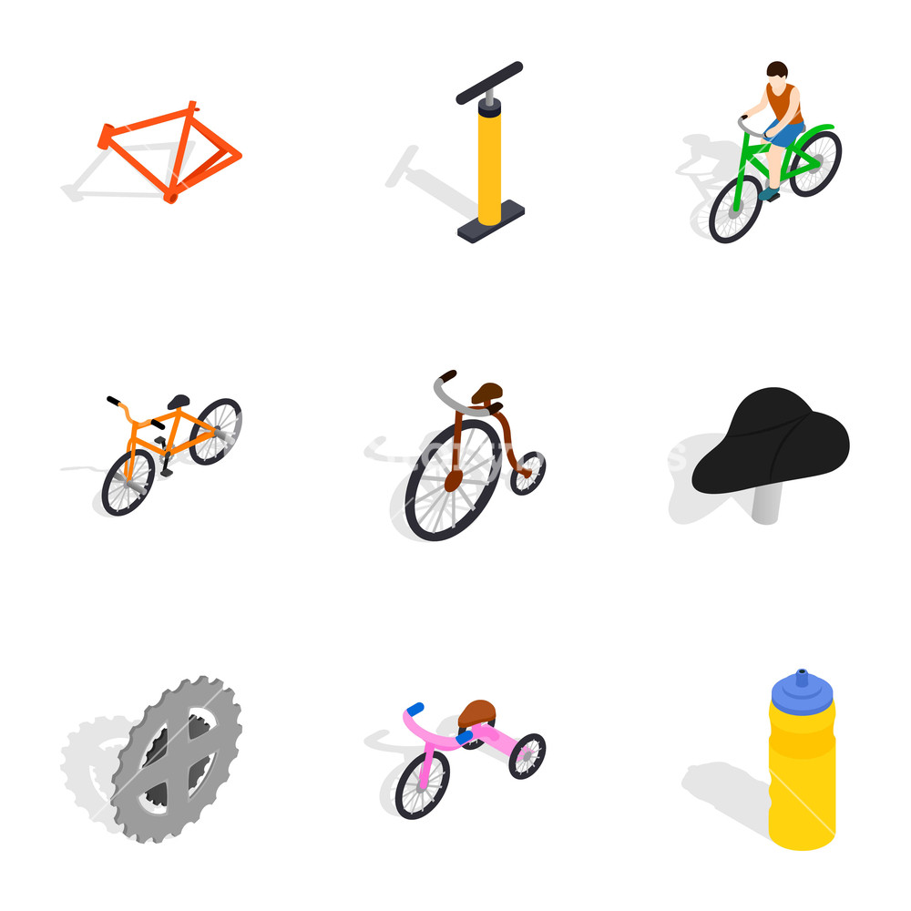 1000x1000 Biking Icons Set Isometric Illustration Of Biking Vector