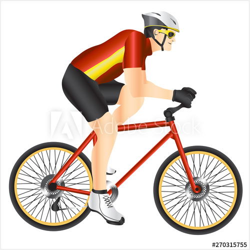 500x500 Red And Gold Yellow Bicyclist Biking Vector Icon Illustration
