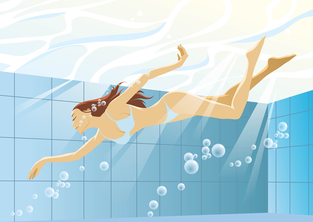 1024x725 Swimming Bikini Girl Vector Art Graphics