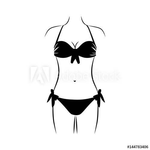 500x500 Monochrome Silhouette Of Woman In Two Pieces Swimsuit Vector