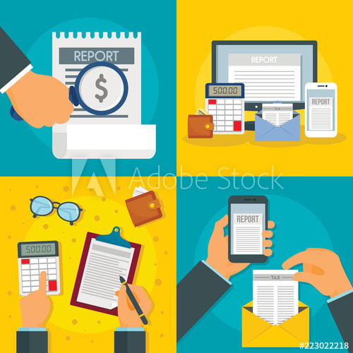 500x500 Expense Report Bill Banner Set Flat Illustration Of Expense