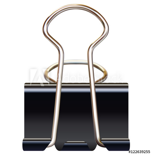 492x500 Black Paper Binder Clip On White Background Realistic Vector Ill