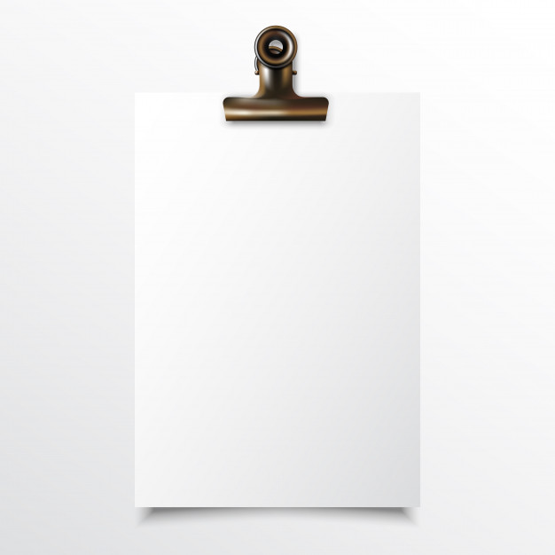 626x626 Blank Vertical Paper Realistic Mock Up With Gold Binder Clip