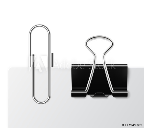 500x444 Realistic Paper Clip And Black Binder Clip On White Paper Vector