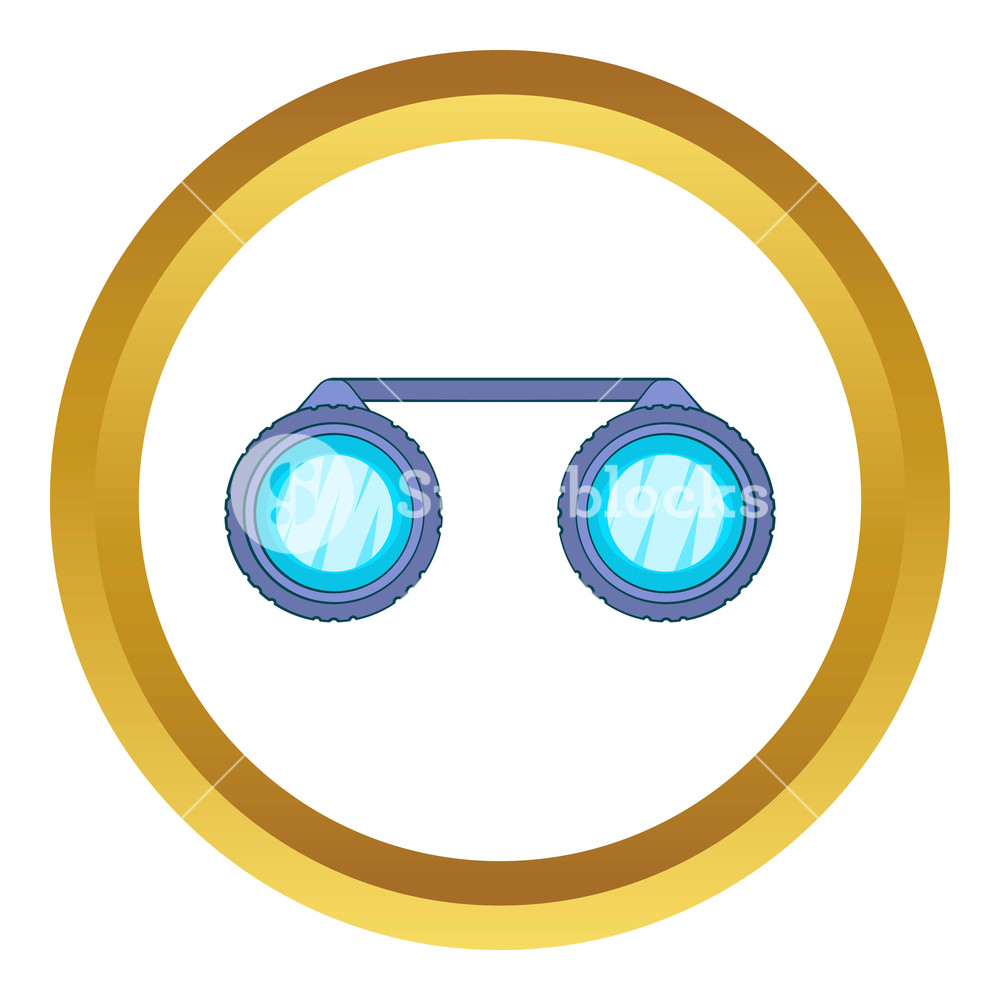 1000x1000 Sport Binoculars Vector Icon In Golden Circle, Cartoon Style