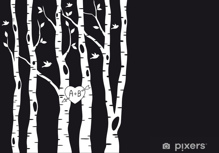 700x490 Wedding Invitation With Birch Trees, Vector Wall Mural Pixers