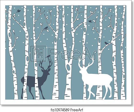 560x470 Free Art Print Of Birch Trees With Deer, Vector Birch Trees