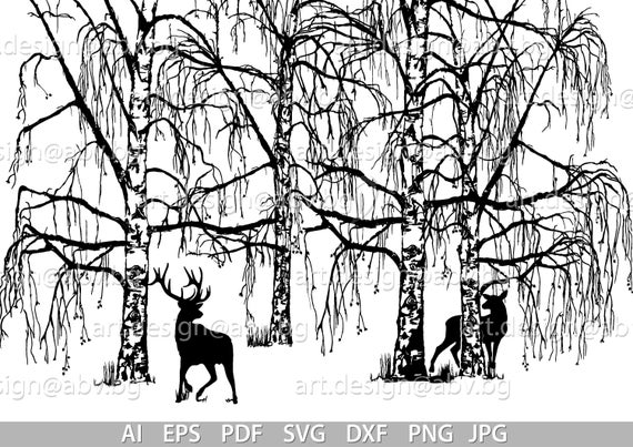 570x403 Vector Deers Birch Png Pdf Dxf Etsy