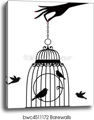 Hand With Birdcage, Vector, Canvas Print Barewalls Posters 305x390 Hand With Birdcage, Vector, Canvas Print Barewalls Posters