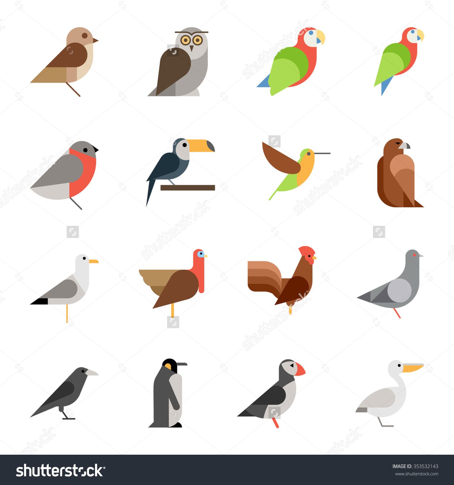 Flat Design Vector Birds Icon Set Owl, Eagle, Hawk, Griffin, Crow 1500x1600 Flat Design Vector Birds Icon Set Owl, Eagle, Hawk, Griffin, Crow