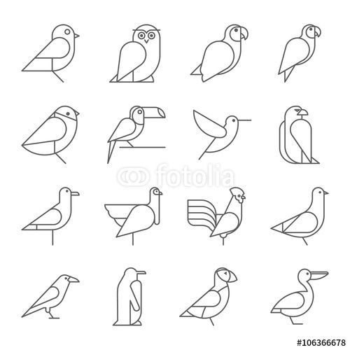 Vector Bird Icons, Thin Line Style, Flat Design Product Label 500x500 Vector Bird Icons, Thin Line Style, Flat Design Product Label