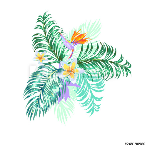 Floral Arrangement With Tropic Palm Leaves Monstera Bird 500x500 Floral Arrangement With Tropic Palm Leaves Monstera Bird