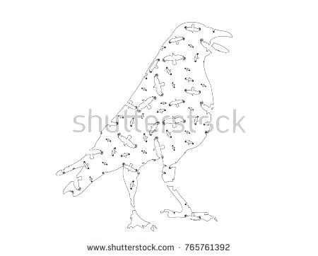 450x362 Vector Silhouette Ravens Sketch Outlines Canvas Bird Outline Flying