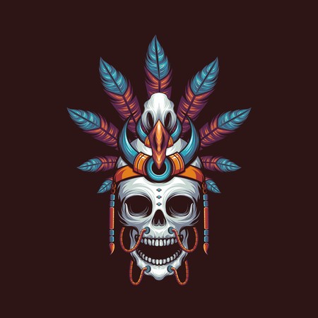 450x450 Indian Skull Vector Illustration Dayak, Indian Vector Illustration