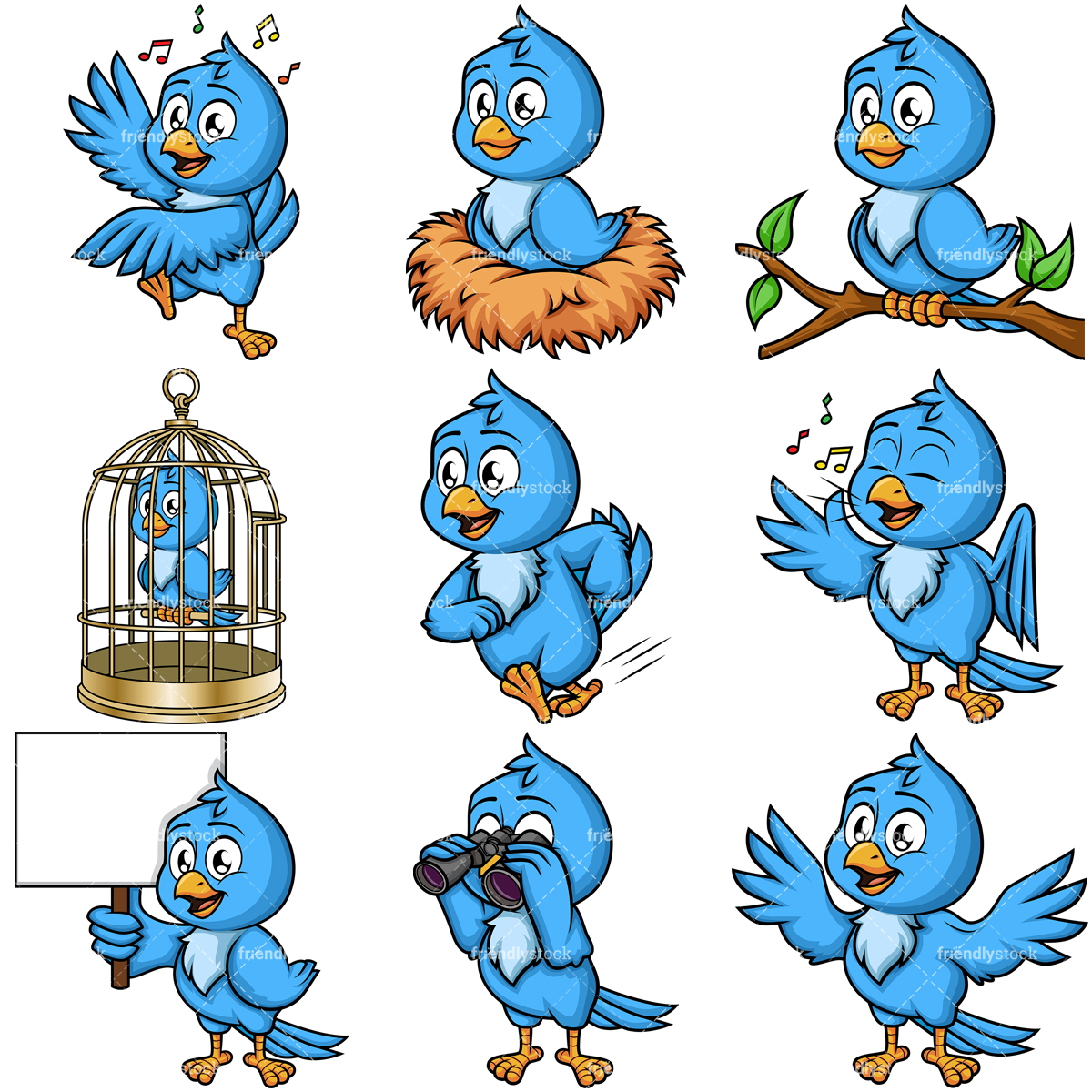 Blue Bird Vector Cartoon Clipart Collection 1200x1200 Blue Bird Vector Cartoon Clipart Collection