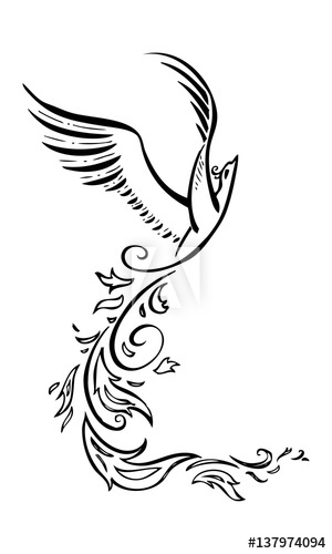 300x500 Decorative Phoenix Bird Vector Tattoo