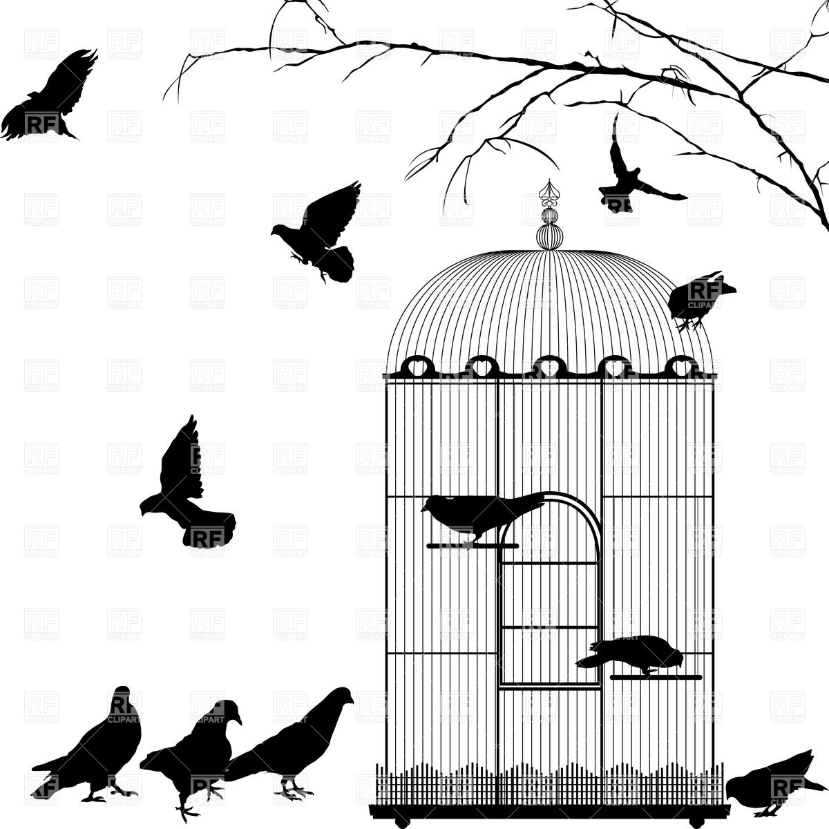 1200x1200 Birdcage And Silhouettes Of Birds Vector Image Of Plants