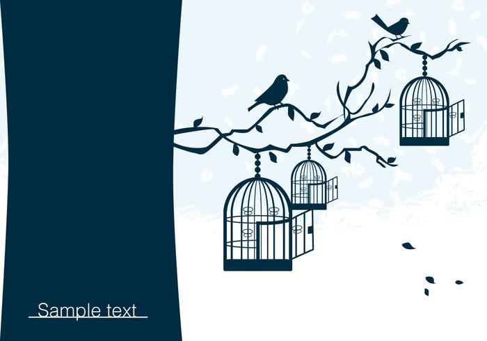 700x490 Birds On Branch With Birdcage Vector