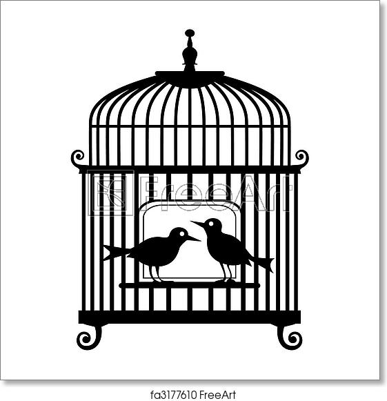 561x581 Free Art Print Of Vector Birdcage Lonely Two Birds In A Cage