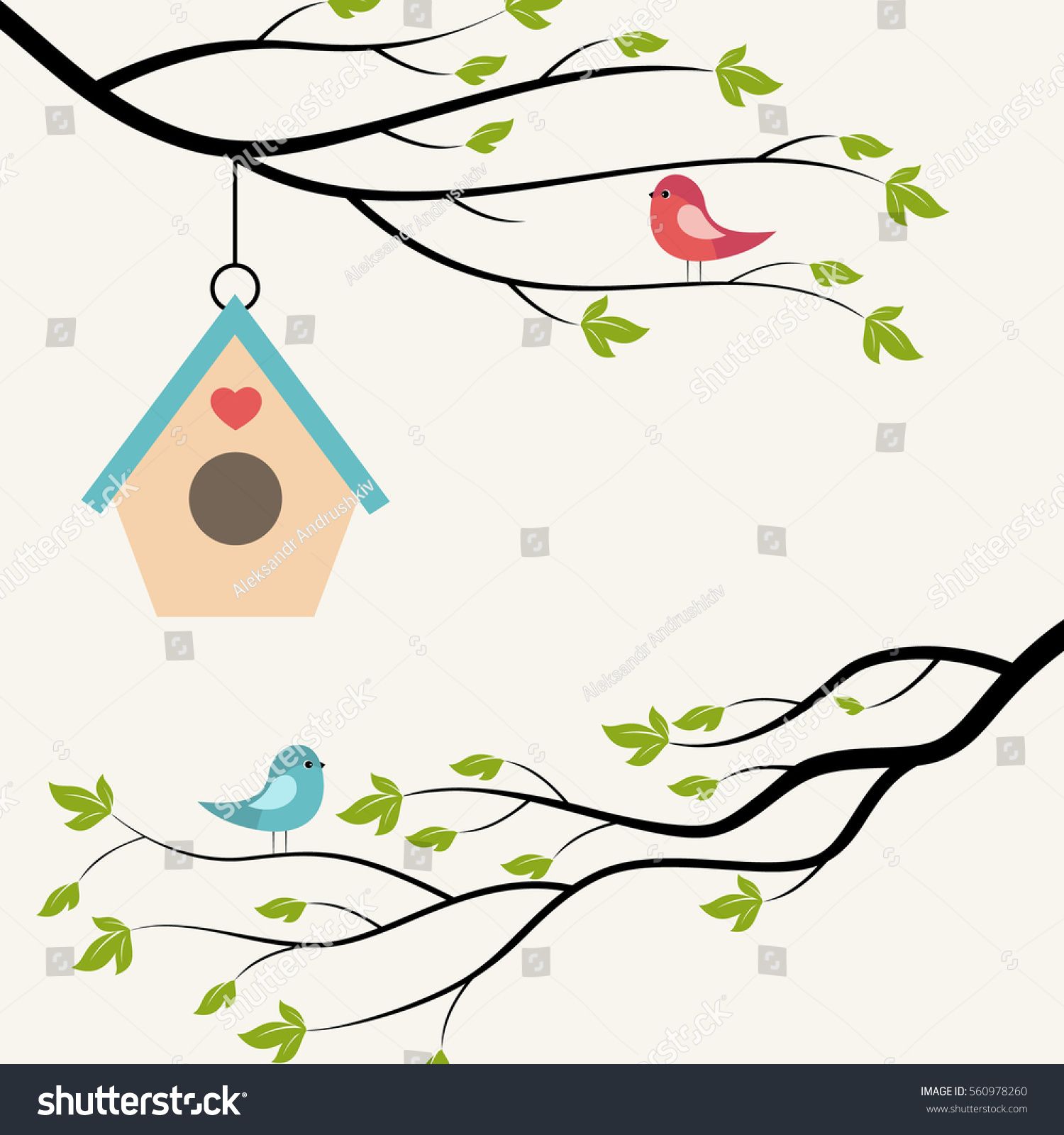 Birds On Branch Of Tree And Birdhouse Vector Illustration 1500x1600 Birds On Branch Of Tree And Birdhouse Vector Illustration