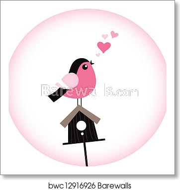 Cute Valentine Bird With A Birdhouse Vector, Art Print Barewalls 362x382 Cute Valentine Bird With A Birdhouse Vector, Art Print Barewalls