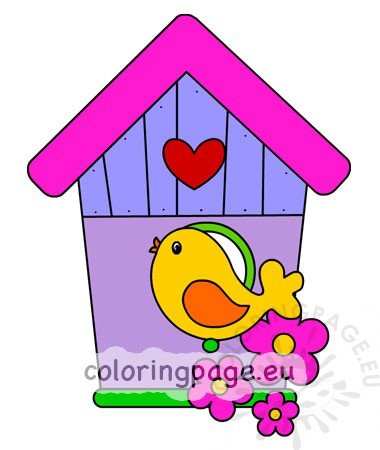 Cute Bird Sit Wooden Birdhouse Vector Coloring Page 380x450 Cute Bird Sit Wooden Birdhouse Vector Coloring Page